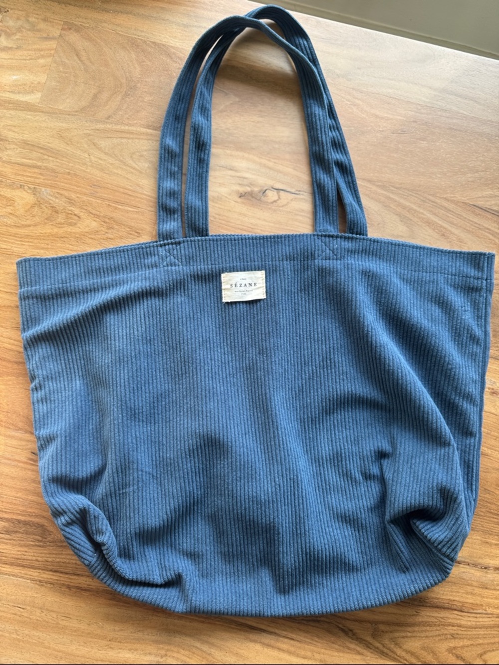 Sezane Denim-Blue Ribbed Tote
